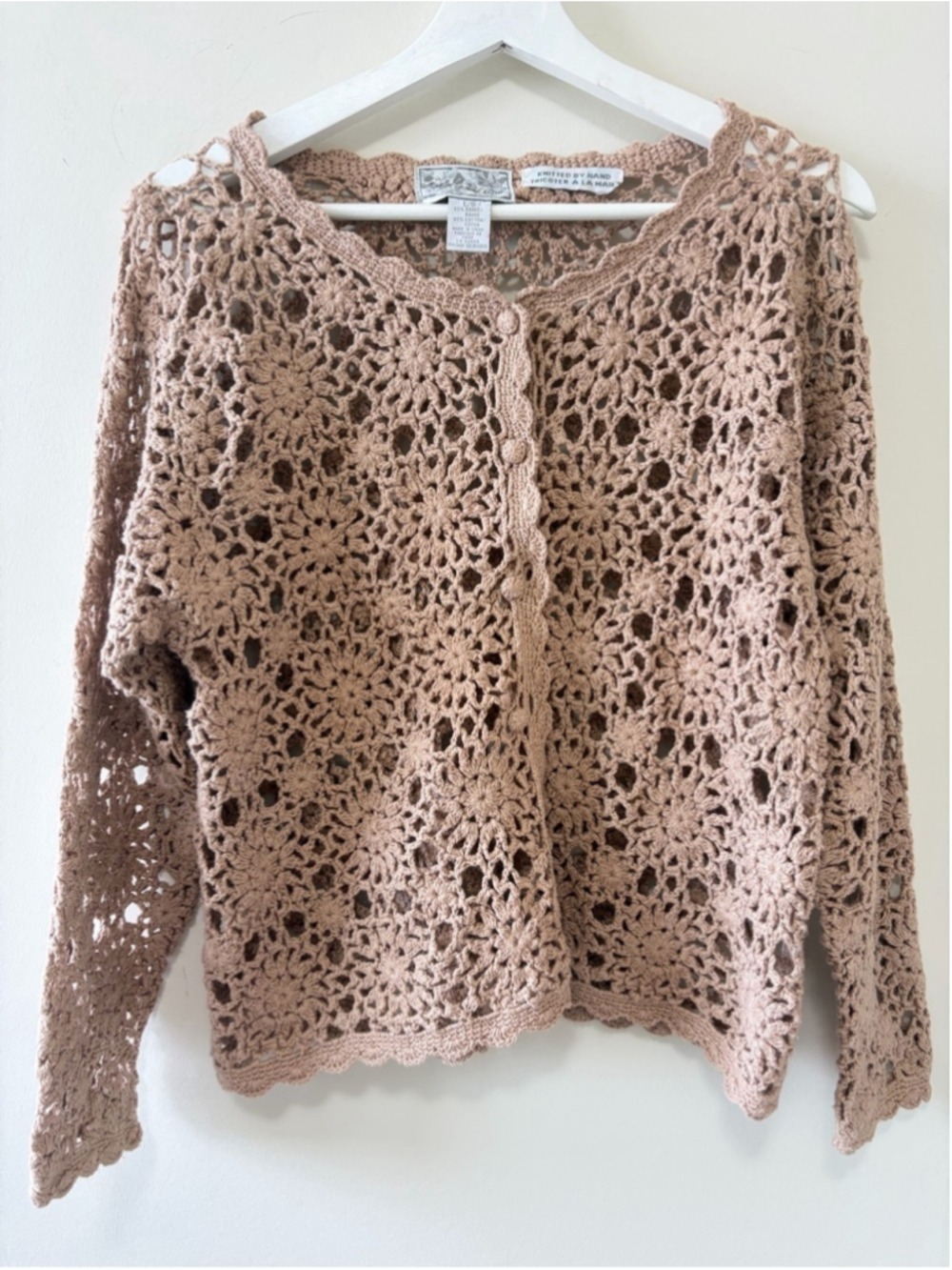 VINTAGE PARIS SPORT CLUB KNITTED BY HAND CROCHET CARDIGAN SIZE L